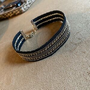 Natasha Couture Black and Gold chain Choker